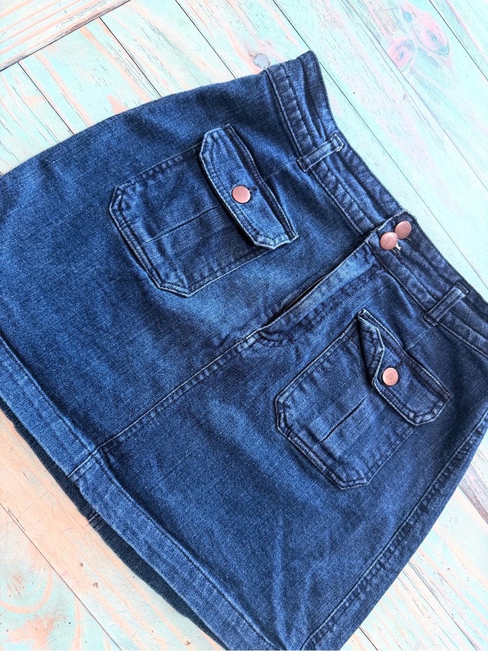 Almost Famous Indigo Denim Mini Skirt with Embroidered Waistband